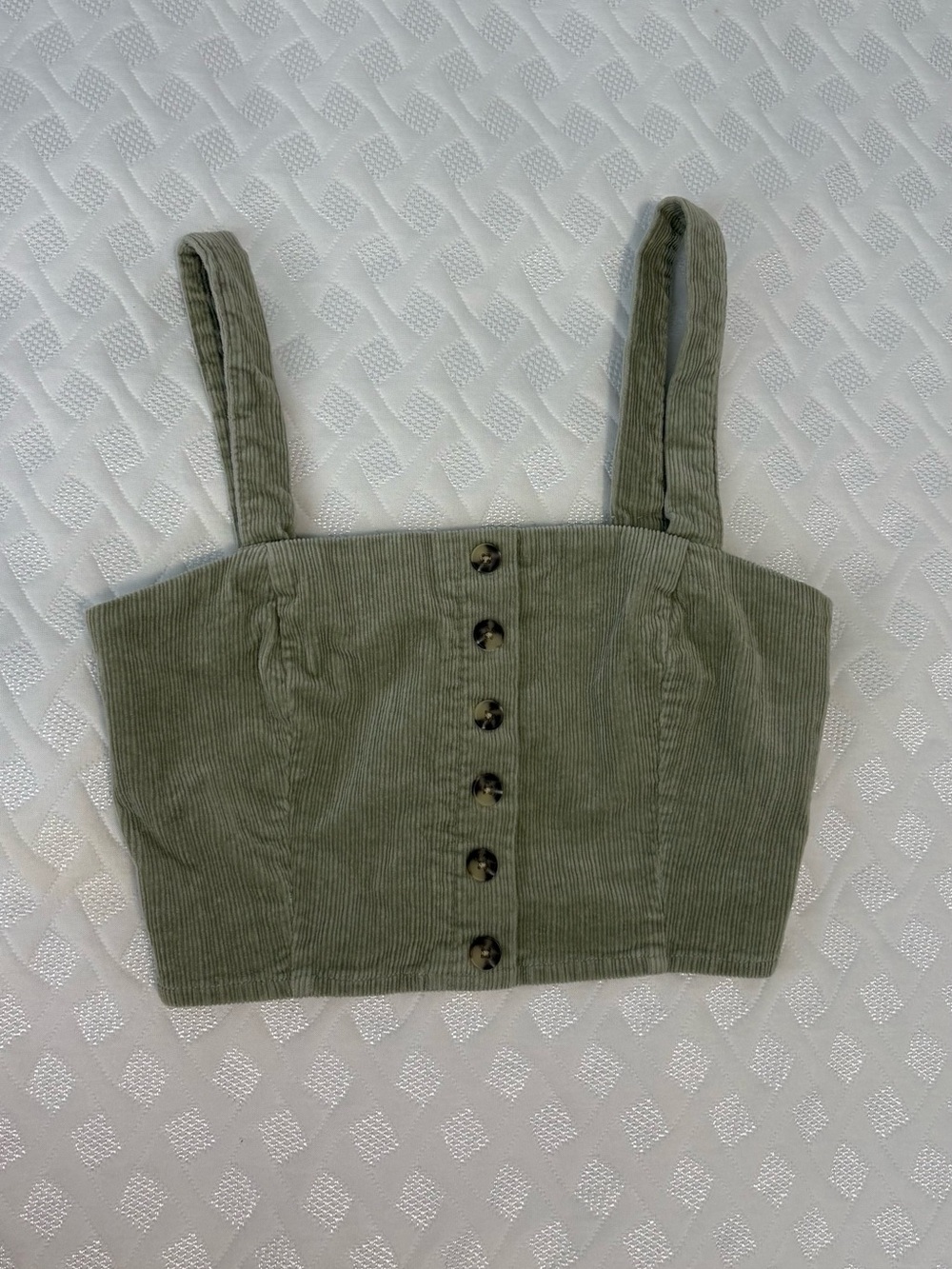 Forever 21 Olive Green Corduroy Button Front Crop Top XS